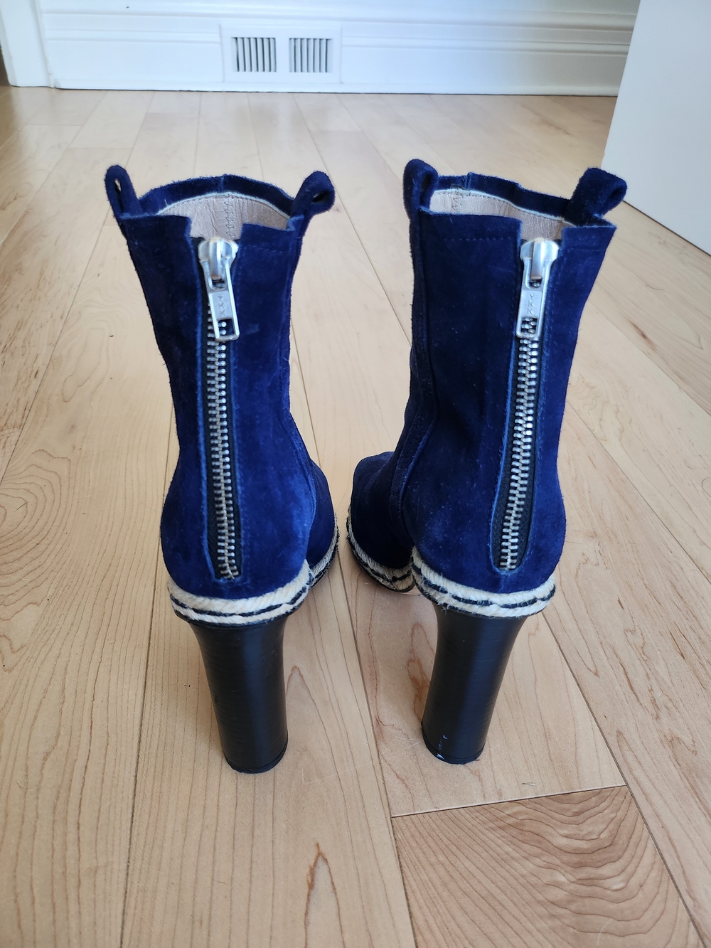 Opening Ceremony Navy(Royal Blue) Suede Peep-Toe Ankle Boots 6-6.5 - Picture 5 of 9